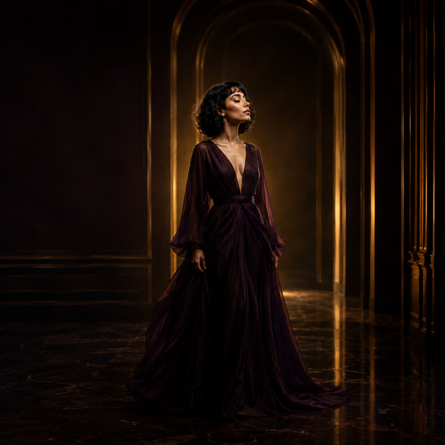 Soft Power Bundle brunette woman in an elegant gold-lit room
